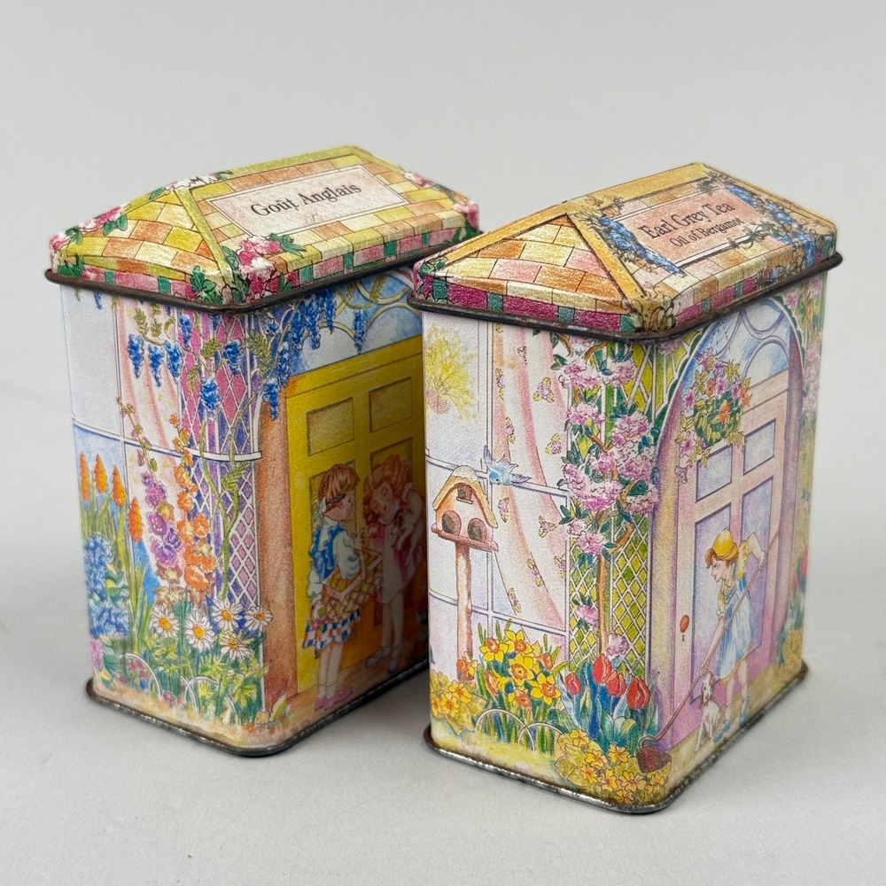 Hankow-Batchelor Tea Tins Set of 2 Multicolor Good Vintage Garden Cottagecore